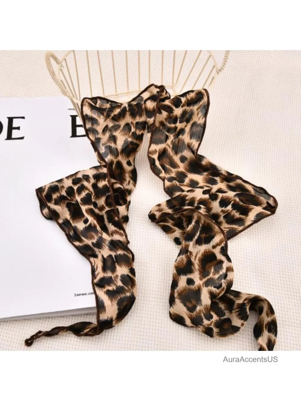 Leopard Print Long Thin Scarf Women's Fashion Silk Neck Scarf Headscarf Handbag